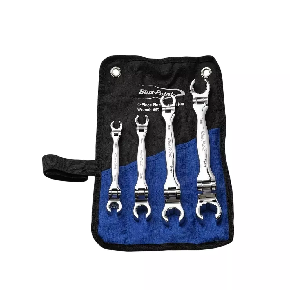 Blue-Point 4 Pcs Flexible Flare Nut Wrench Set Steel Body, Size 10 to 12 mm and 180° Flex Action Head, BLPFNM4FS