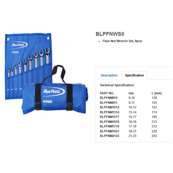 blue-point-9-pcs-flare-nut-wrench-set-chrome-vanadium-steel-body-size-8-to-23-mm-and-length-139-to-243-mm-blpfnws9