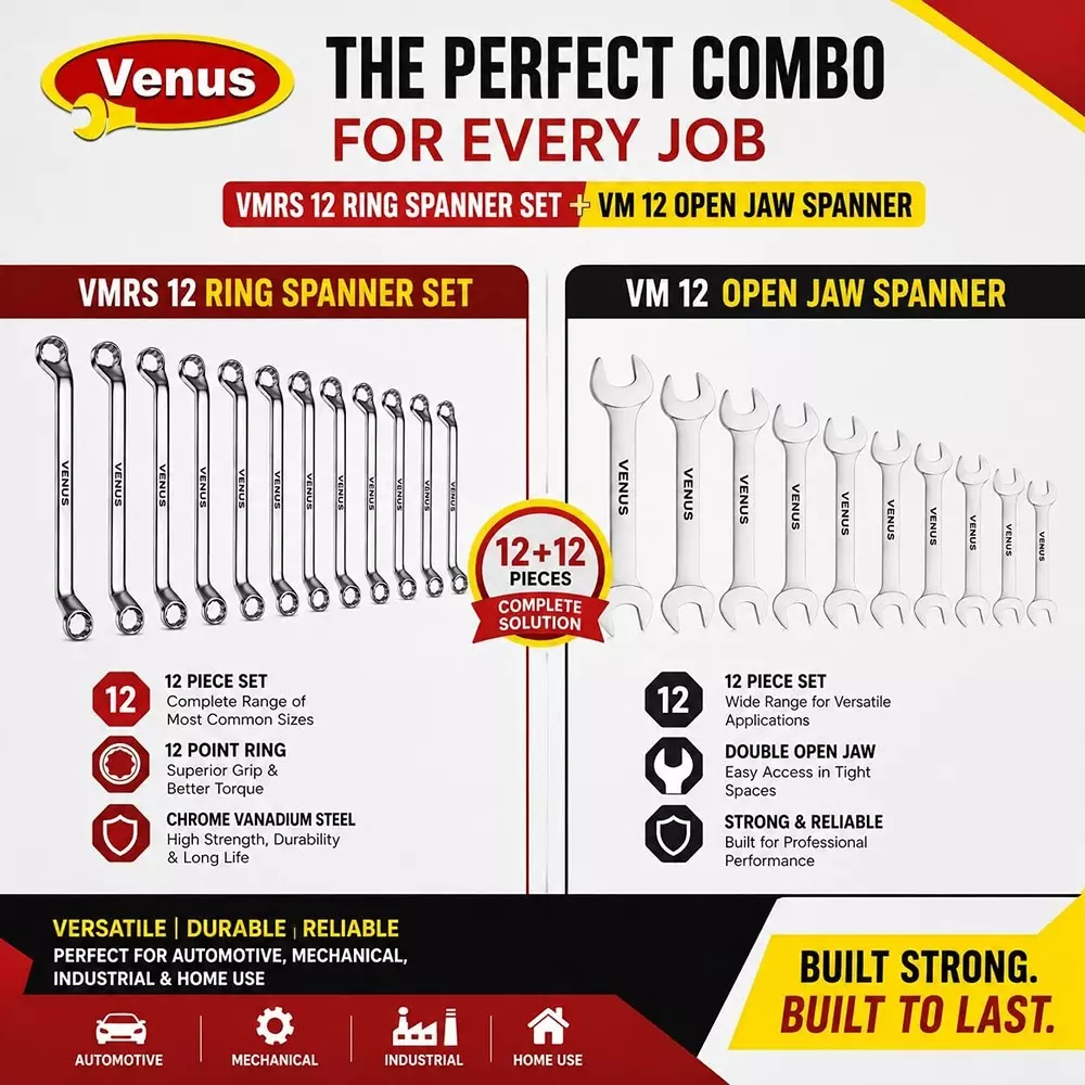 venus-heavy-duty-offset-ring-spanner-open-jaw-spanner-kit-24-pcs-silver-12-point-chrome-vanadium-steel-for-garage-workshop-use-combo-vmrs-12-and-vm-12