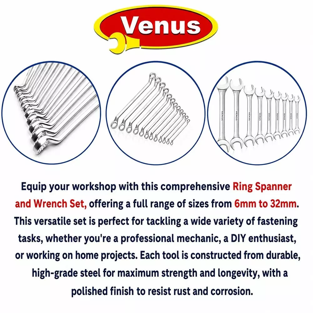 venus-heavy-duty-offset-ring-spanner-open-jaw-spanner-kit-24-pcs-silver-12-point-chrome-vanadium-steel-for-garage-workshop-use-combo-vmrs-12-and-vm-12