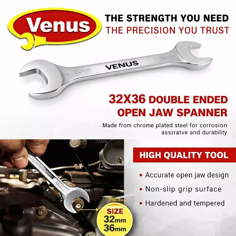 venus-heavy-duty-open-jaw-spanner-silver-chrome-vanadium-steel-for-automotive-truck-tractor-machinery-maintenance-wrench-32x36