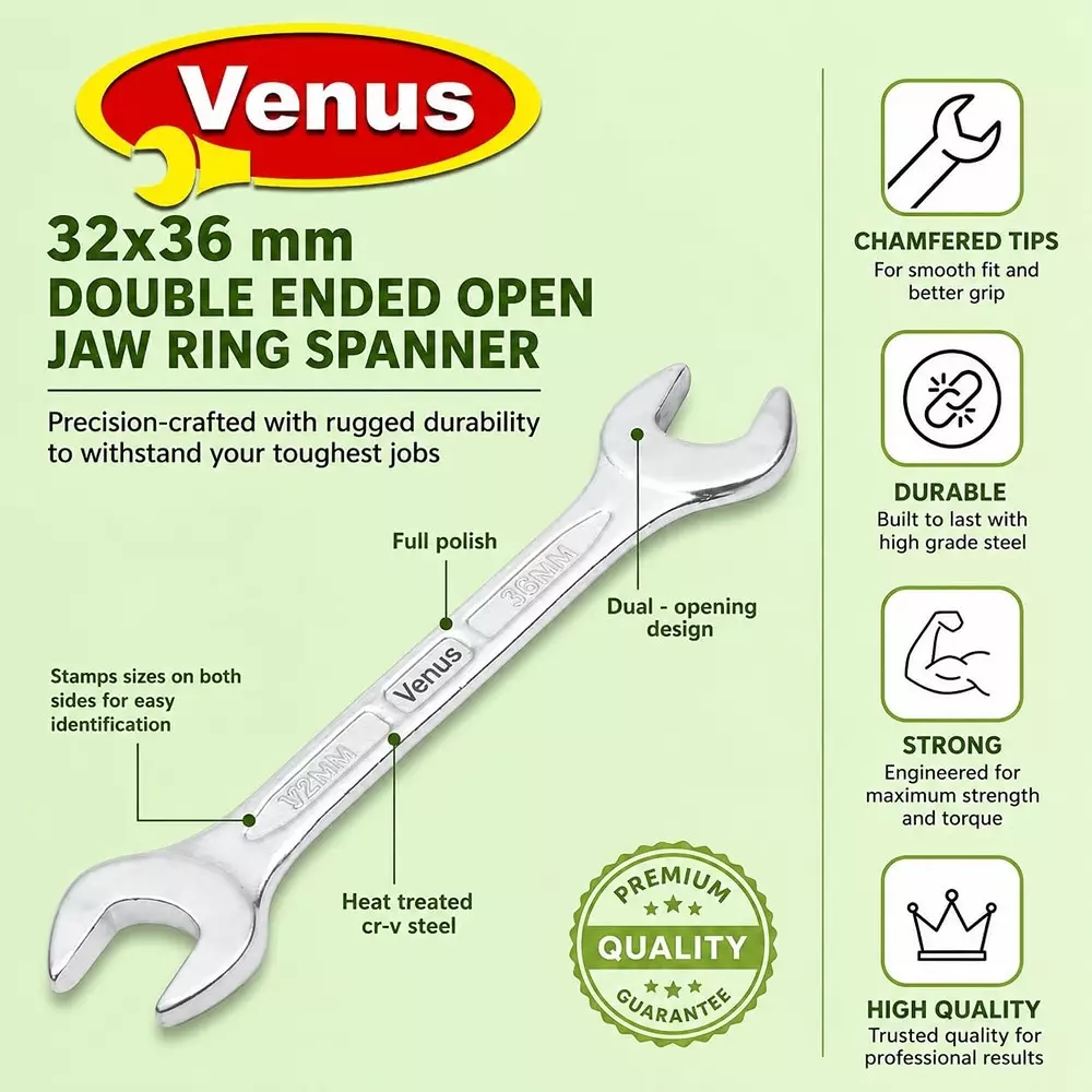 venus-heavy-duty-open-jaw-spanner-silver-chrome-vanadium-steel-for-automotive-truck-tractor-machinery-maintenance-wrench-32x36