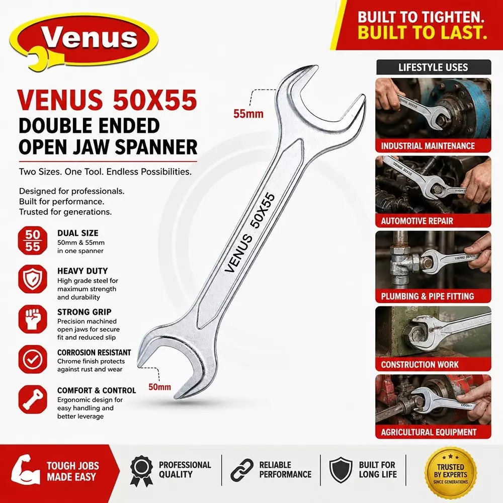 venus-heavy-duty-open-jaw-spanner-silver-chrome-vanadium-steel-for-automotive-truck-tractor-machinery-maintenance-wrench-50x55