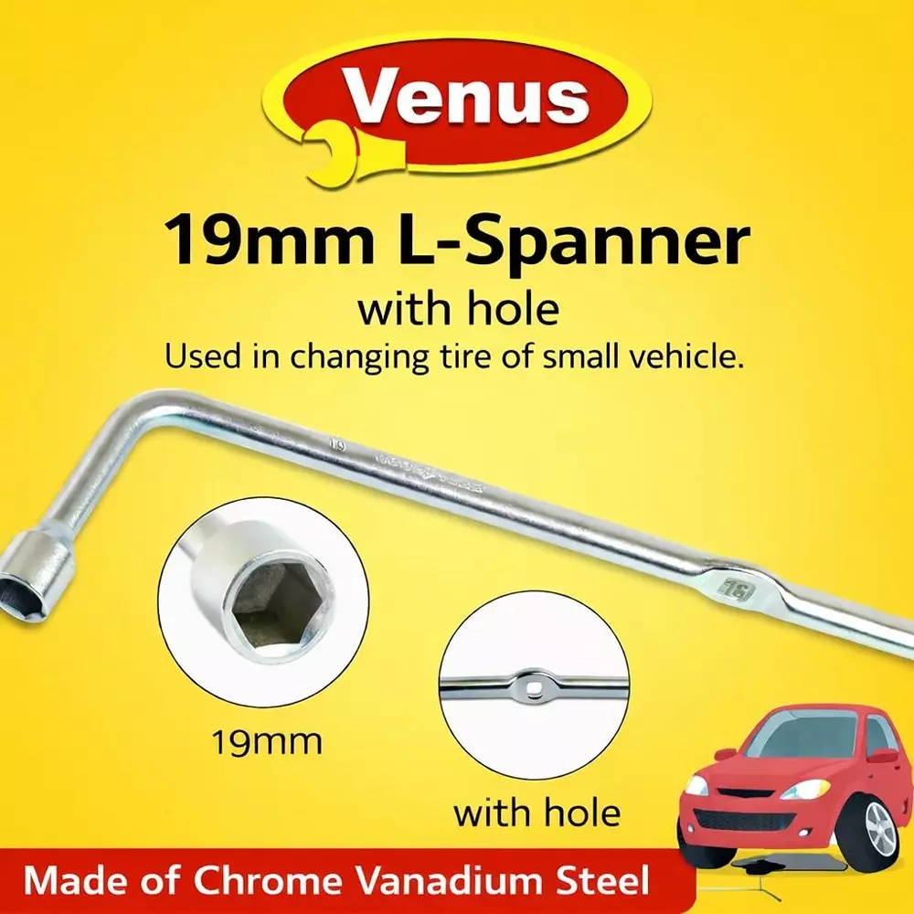 venus-l-shaped-l-spanner-with-hole-silver-chrome-vanadium-steel-19-mm-320-mm-for-tyre-replacement-of-cars-vn-l-spnr-19h