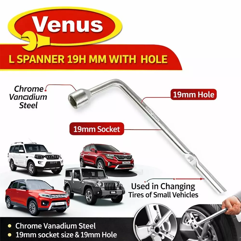 venus-l-shaped-l-spanner-with-hole-silver-chrome-vanadium-steel-19-mm-320-mm-for-tyre-replacement-of-cars-vn-l-spnr-19h