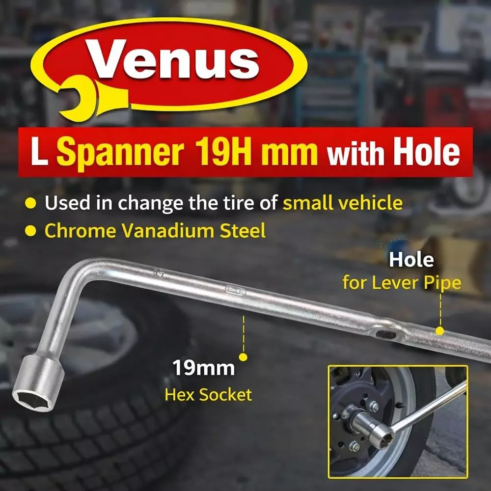 venus-l-shaped-l-spanner-with-hole-silver-chrome-vanadium-steel-19-mm-320-mm-for-tyre-replacement-of-cars-vn-l-spnr-19h