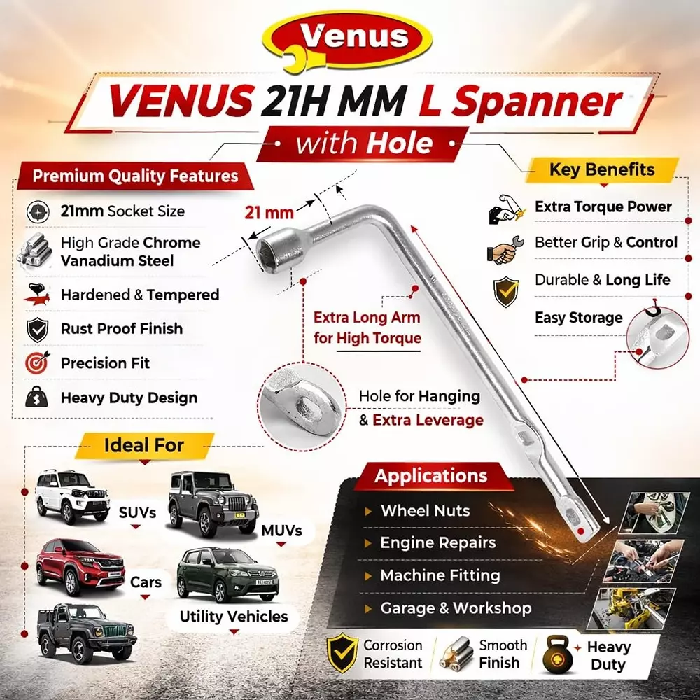 venus-l-shaped-l-spanner-with-hole-silver-chrome-vanadium-steel-21-mm-320-mm-for-tyre-replacement-of-cars-vn-l-spnr-21h