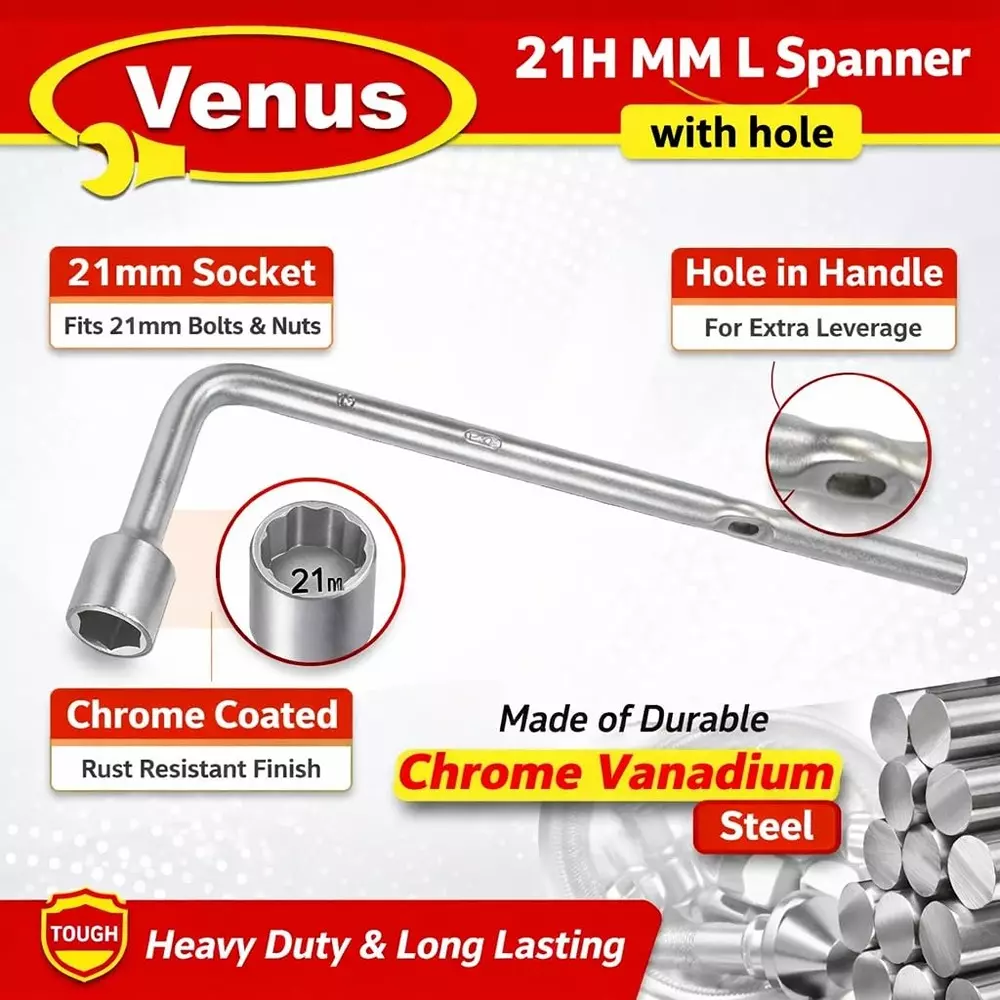 venus-l-shaped-l-spanner-with-hole-silver-chrome-vanadium-steel-21-mm-320-mm-for-tyre-replacement-of-cars-vn-l-spnr-21h