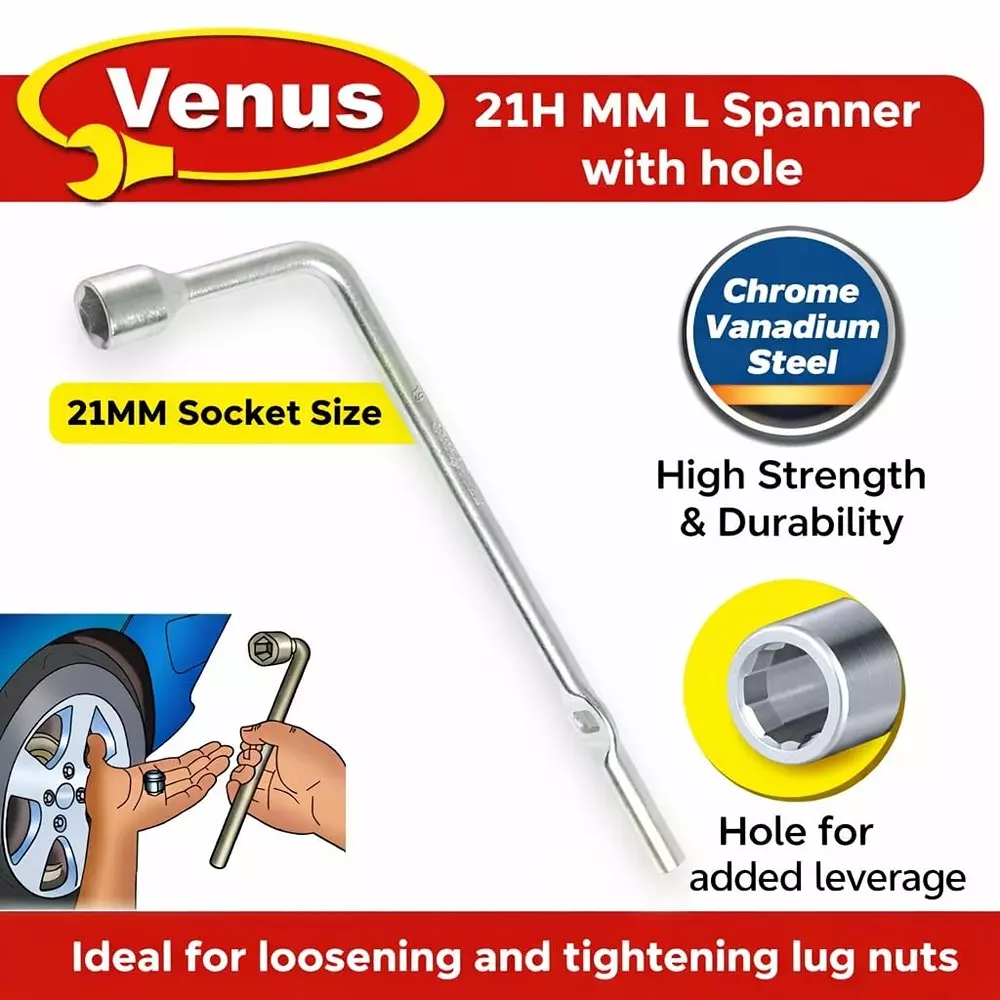venus-l-shaped-l-spanner-with-hole-silver-chrome-vanadium-steel-21-mm-320-mm-for-tyre-replacement-of-cars-vn-l-spnr-21h