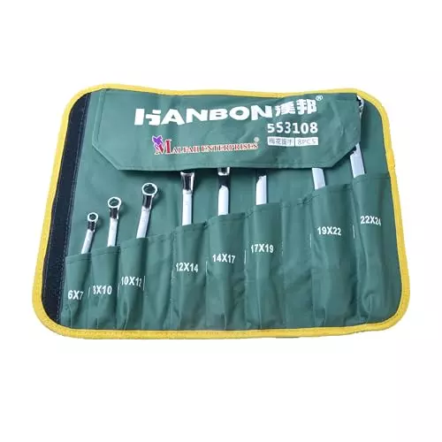 Malfah Enterprises Double Open-End Spanner Kit 20 cm Length Alloy Steel & Chrome Vanadium Steel Silver for Professional Workshops Use, (543108) MFN