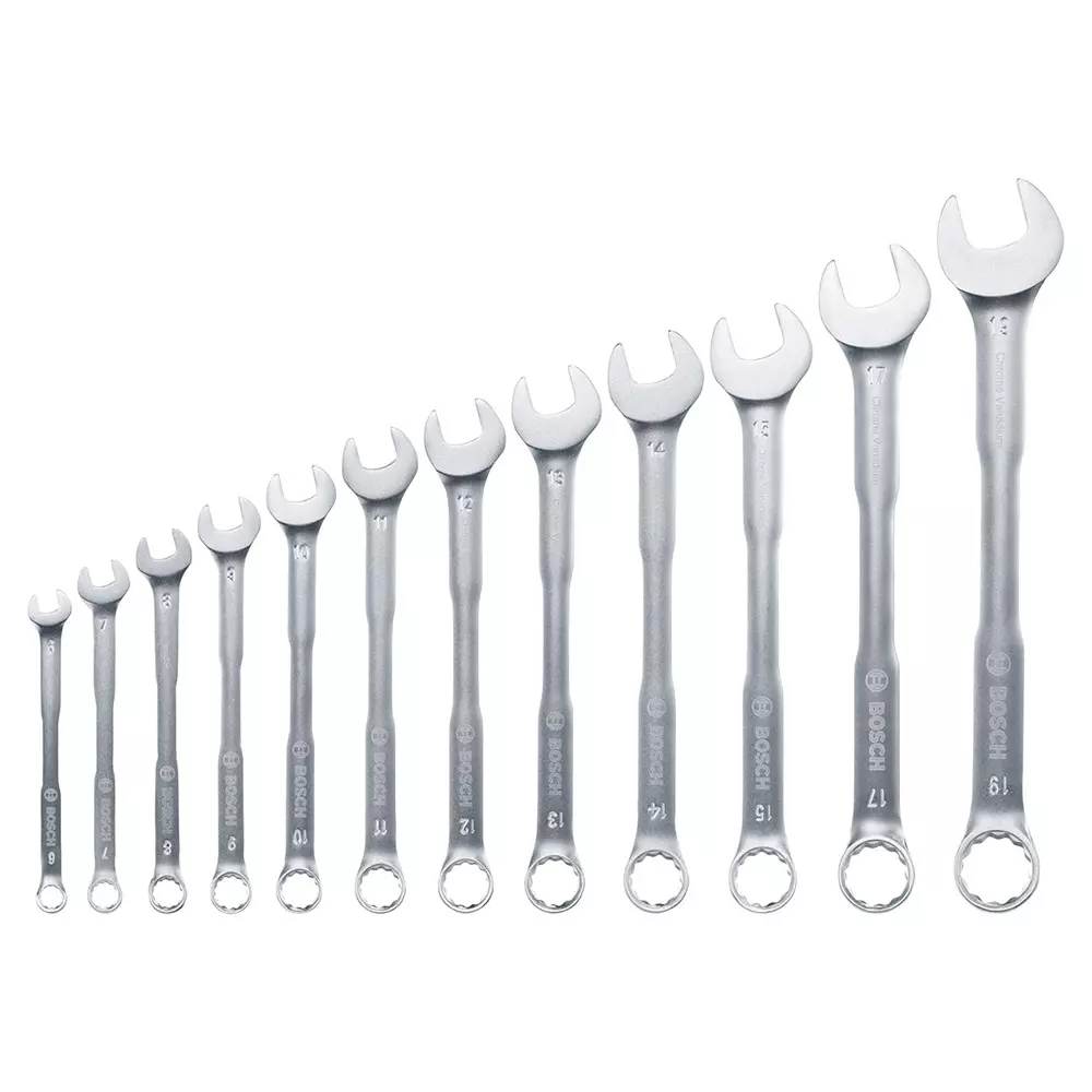 Bosch Open-End and Ring Spanner Set Chrome Vanadium Universal in Size 6 to 19 mm, 1600A02Z9D (Pack of 12)
