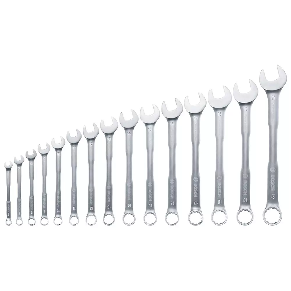 Bosch Open-End & Ring Spanner Set 6 to 21 mm Chrome-Vanadium Steel, 1600A02Z9E (Pack of 15)
