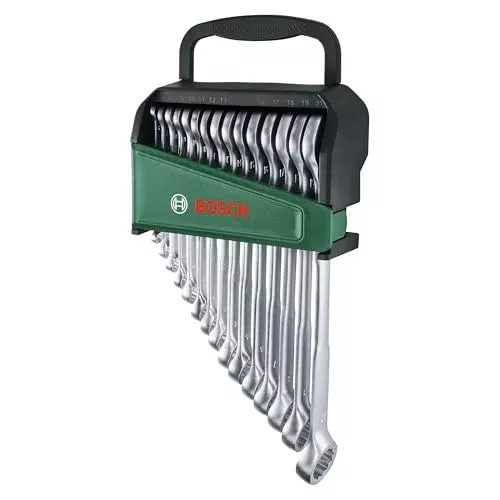 Bosch Open-End & Ring Spanner Set 6 to 21 mm Chrome-Vanadium Steel, 1600A02Z9E (Pack of 15)