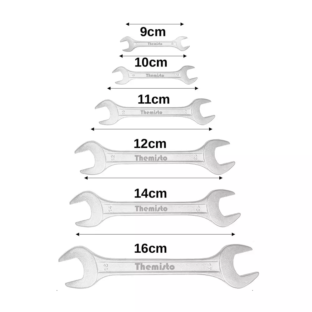 Themisto Double Open Ended Spanner set Chrome Vanadium Steel, Metal Silver, TH-T14 (Set of 6)