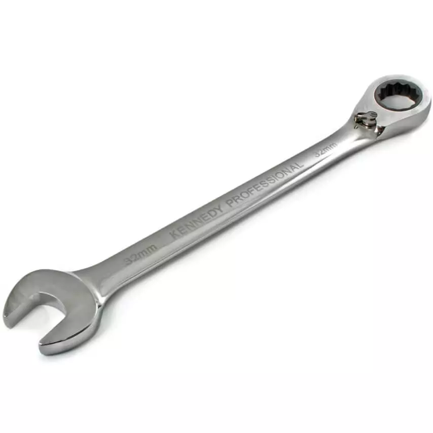 Kennedy Ratcheting Combination Spanner 410 mm Overall Length Double End Mirror Finish Chrome Vanadium Steel