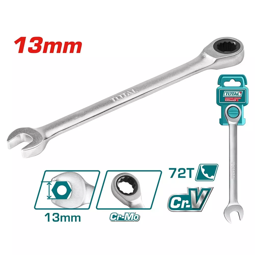 total-ratchet-spanner-silver-chrome-plated-matt-finish-13-mm-tcspar131