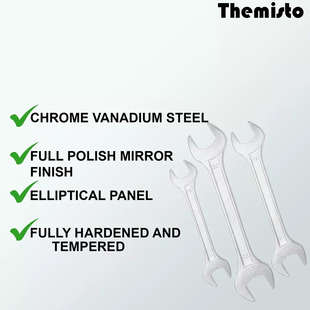 Themisto Double Open Ended Spanner set Chrome Vanadium Steel Silver, TH-T16 (Set of 8)