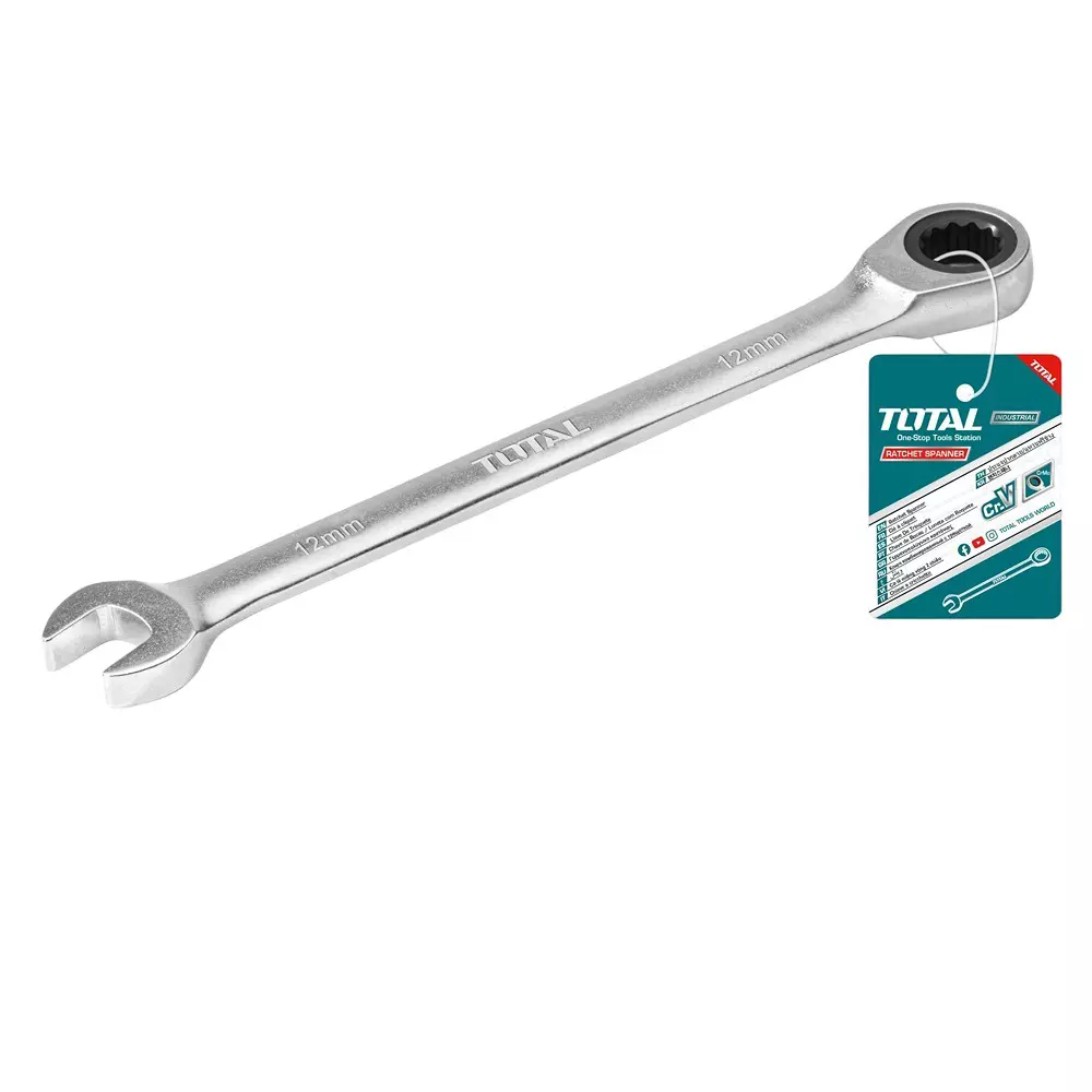 Total Ratchet Spanner Silver Chrome Plated, Matt Finish 12 mm Size and 170 mm Length, TCSPAR121