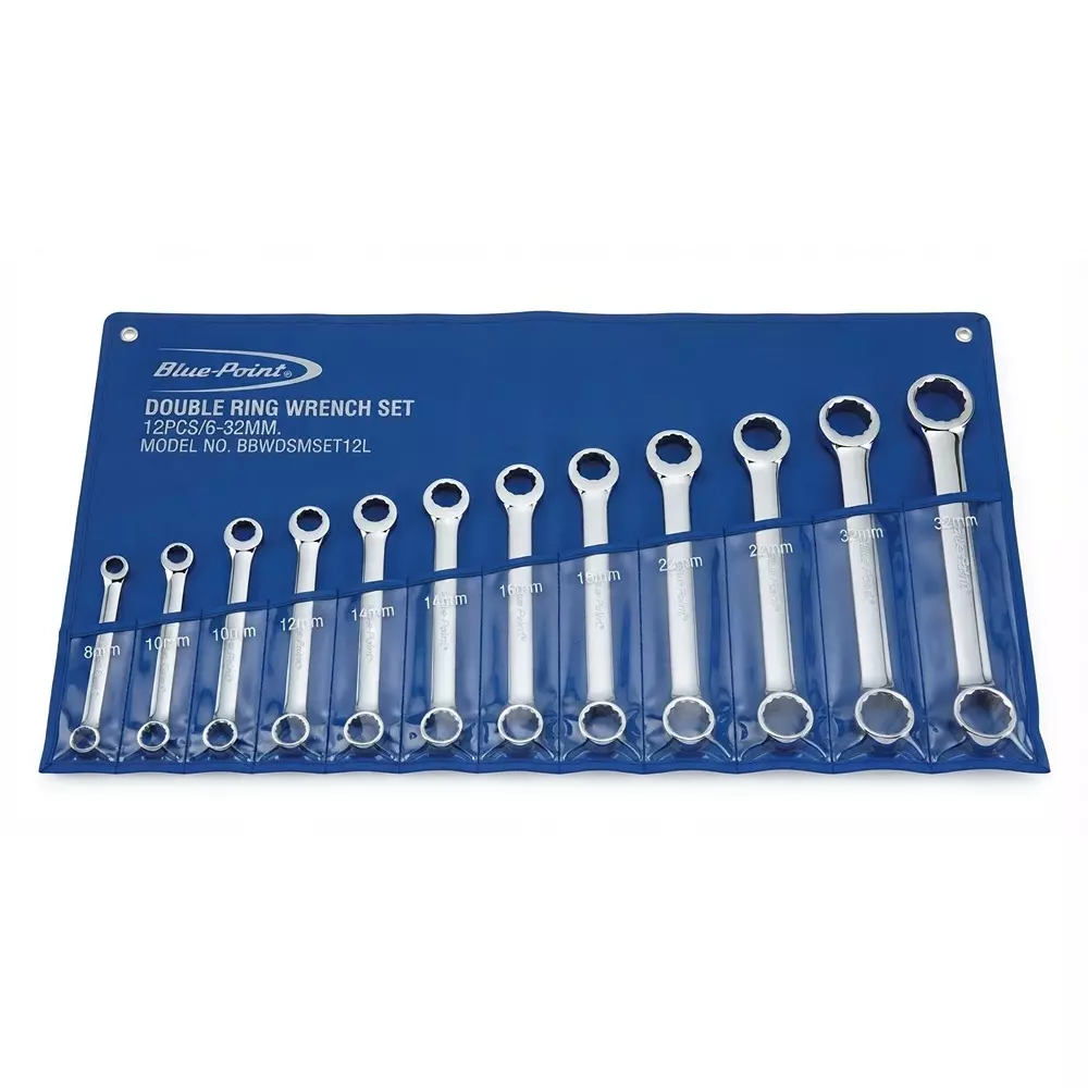Blue-Point 12 Pcs Ring End Wrench Set with Satin Chrome Finish and Chrome Vanadium Steel Body, BBWDSMSET12L