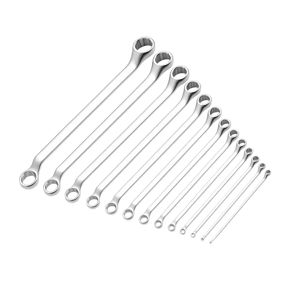 Sarovar Ring Spanner Shallow Offset 6X8 - 30X32 mm Size Steel Chrome Plated (Set of 12 Pcs)