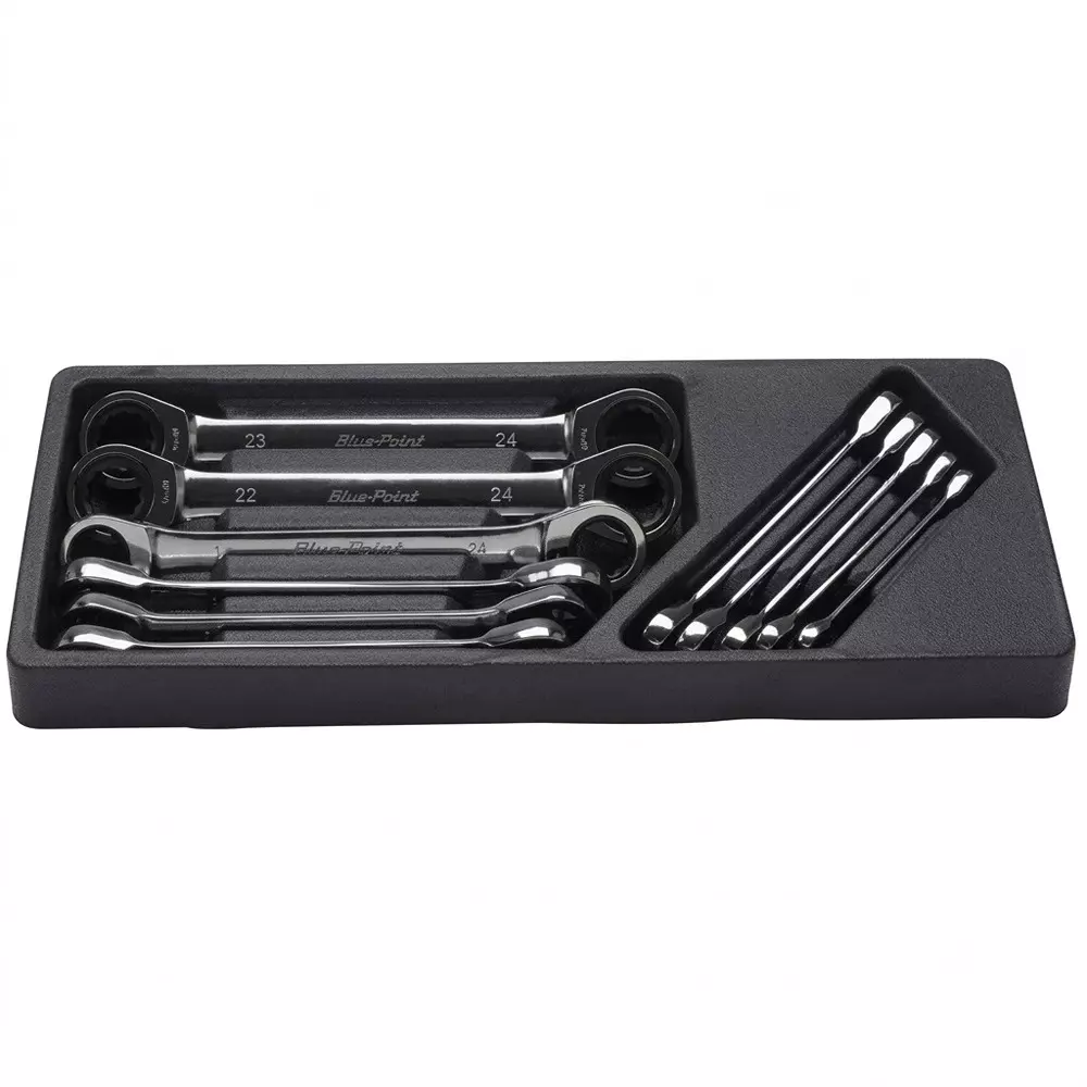 Blue-Point 11 Pcs Double Ring Ratcheting Wrench Set with Chrome Finish and Alloy Steel Body, BPS25A