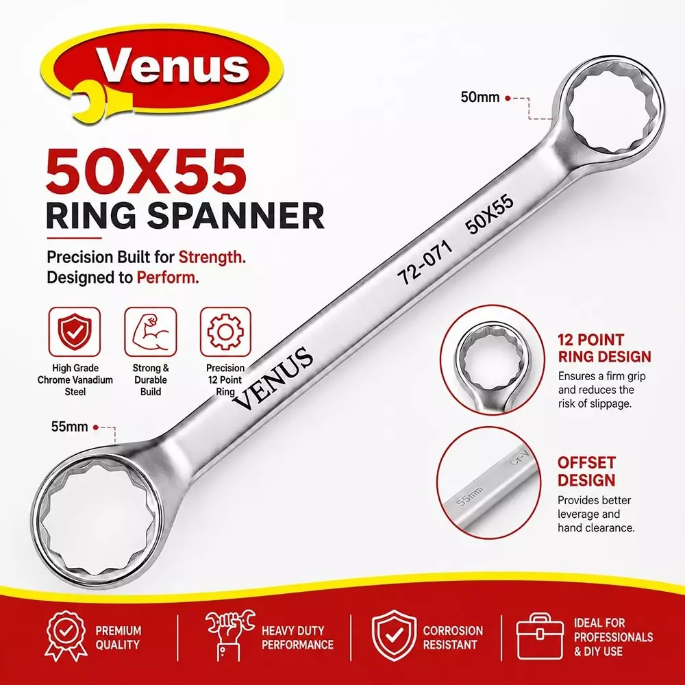 venus-heavy-duty-ring-spanner-silver-12-point-ring-chrome-vanadium-steel-mirror-chrome-plated-50x55-mm-size-for-automove-industrial-use-ring-spanner-50x55