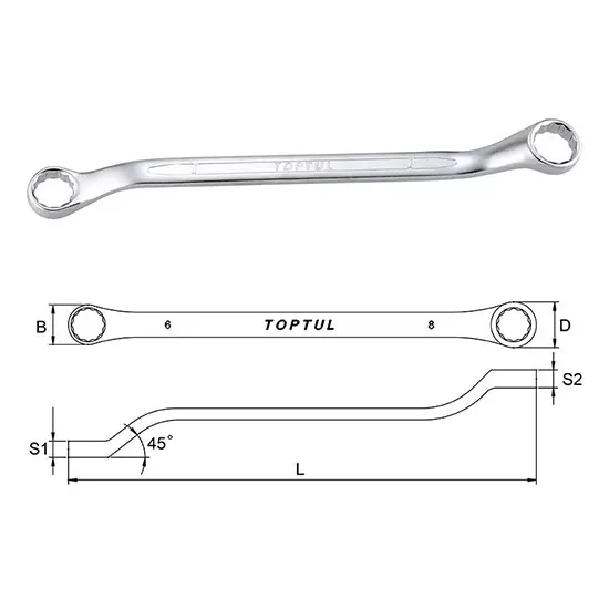 toptul-aaeh-19x22-mm-chrome-vanadium-steel-double-ring-wrench-292-mm-length-aaeh1922-pack-of-5-box