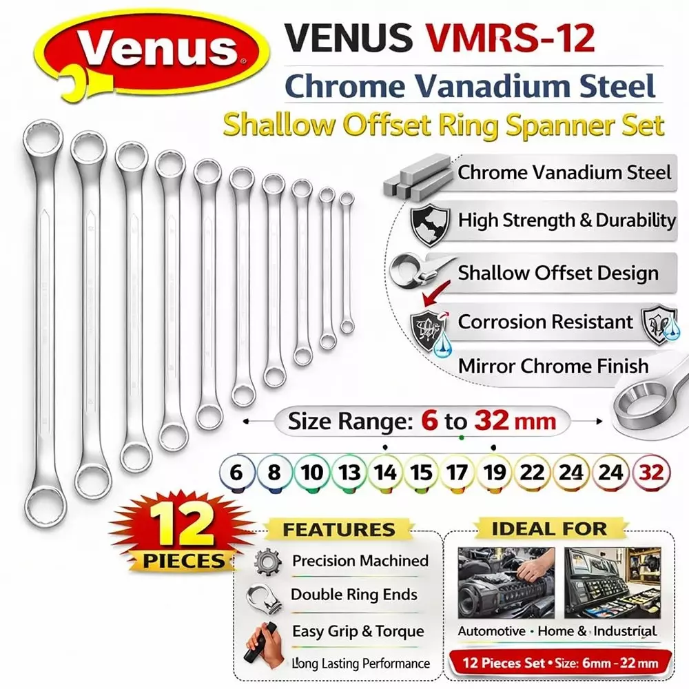 venus-heavy-duty-offset-ring-spanner-kit-12-pcs-silver-12-point-chrome-vanadium-steel-for-garage-workshop-use-venus-vmrs-12