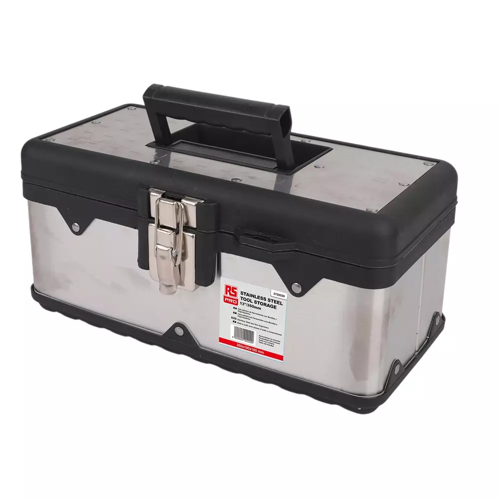 RS PRO Tool Box Polypropylene, Stainless Steel Black 165 mm 190 mm Padlock 350 mm, 2750039