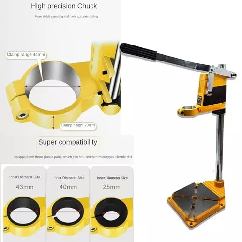 Malfah Enterprises Drill Stand Durable Metal 43 mm (1.7 Inches) Chuck Size Yellow & Black, MPDS-500