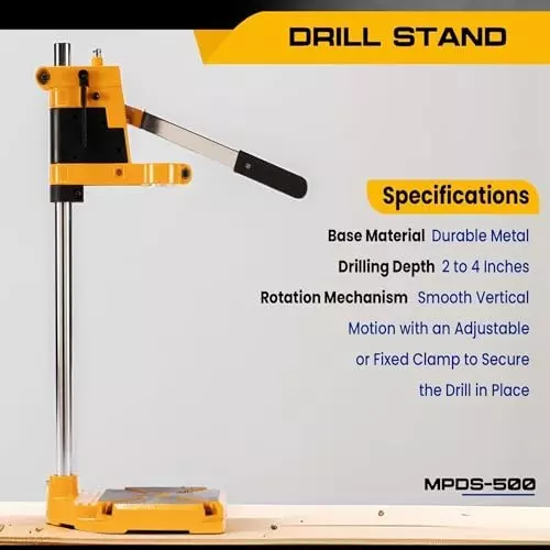 Malfah Enterprises Drill Stand Durable Metal 43 mm (1.7 Inches) Chuck Size Yellow & Black, MPDS-500