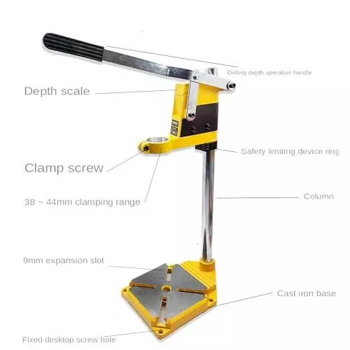 Malfah Enterprises Drill Stand Durable Metal 43 mm (1.7 Inches) Chuck Size Yellow & Black, MPDS-500