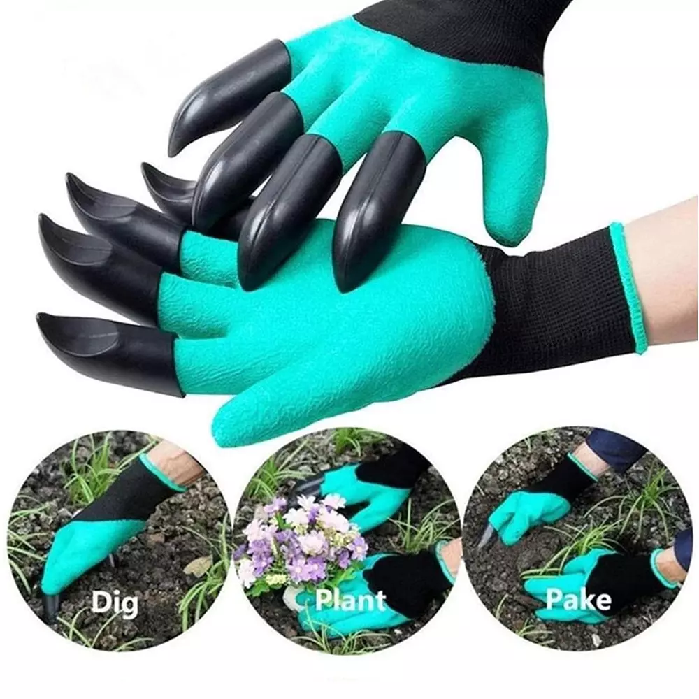XLNT 8 Fingers Gardening Gloves Latex Outer Material Green, Black