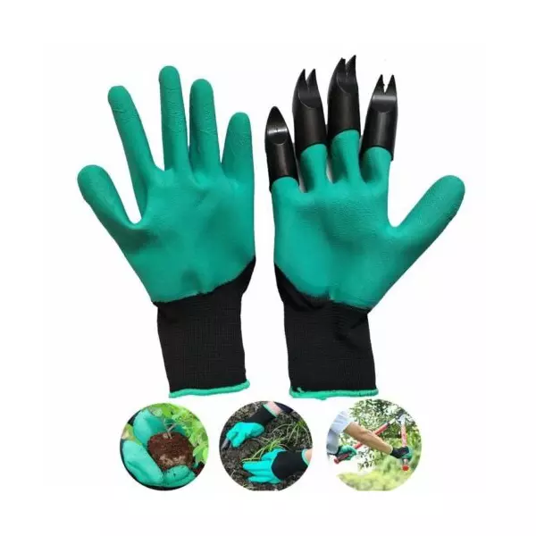 XLNT 4 Fingers Gardening Gloves Latex Outer Material Green, Black