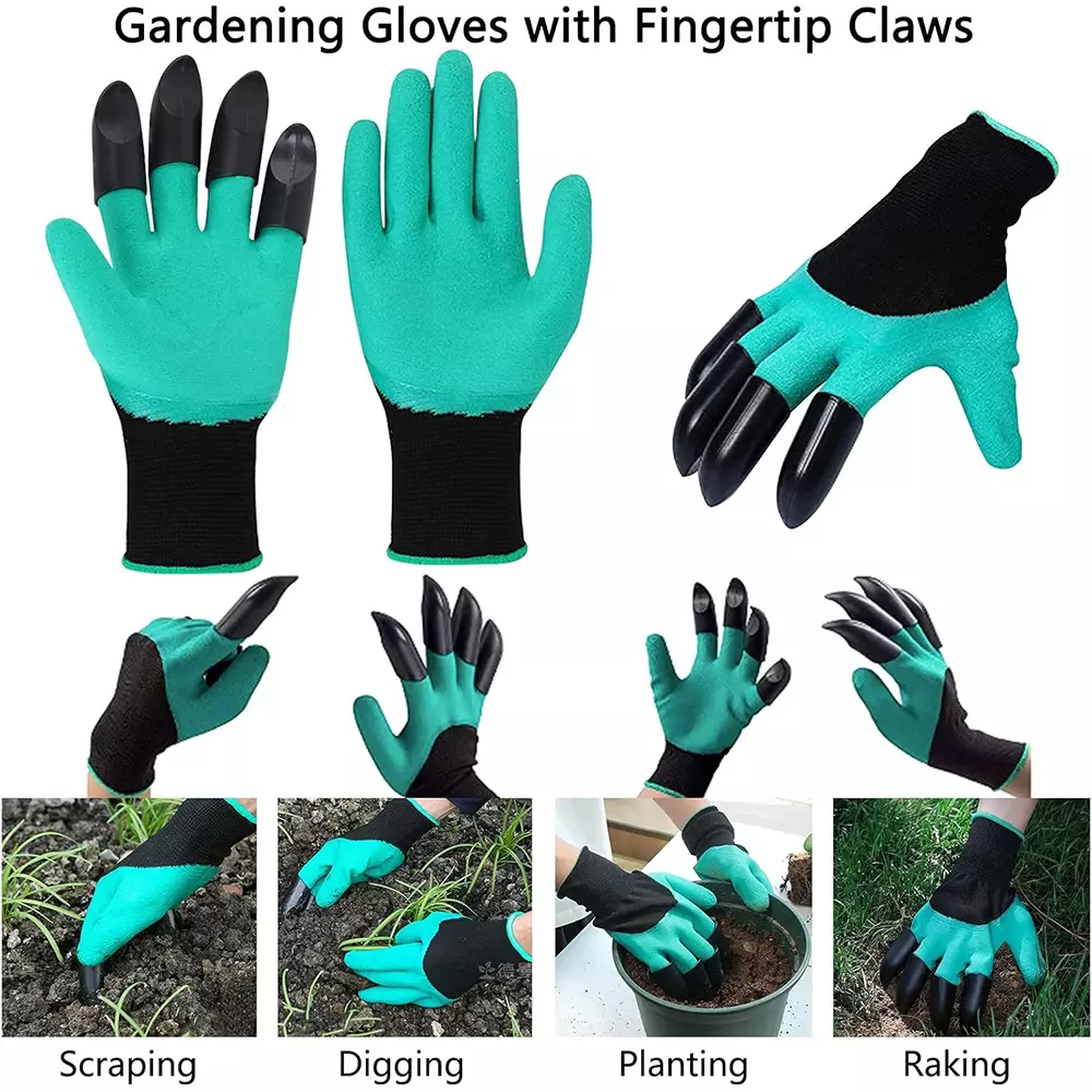 XLNT 4 Fingers Gardening Gloves Latex Outer Material Green, Black