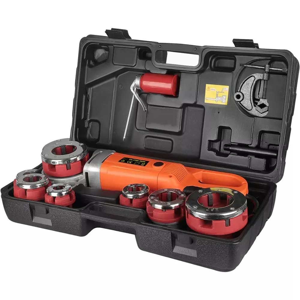 Voltz Electric Pipe Threader with 6 HSS Dies 1/2 inch to 2 inch (12.7 mm to 50.8 mm), Copper Winding Motor and 2300 W Rated Power, VZ-PMT-2300