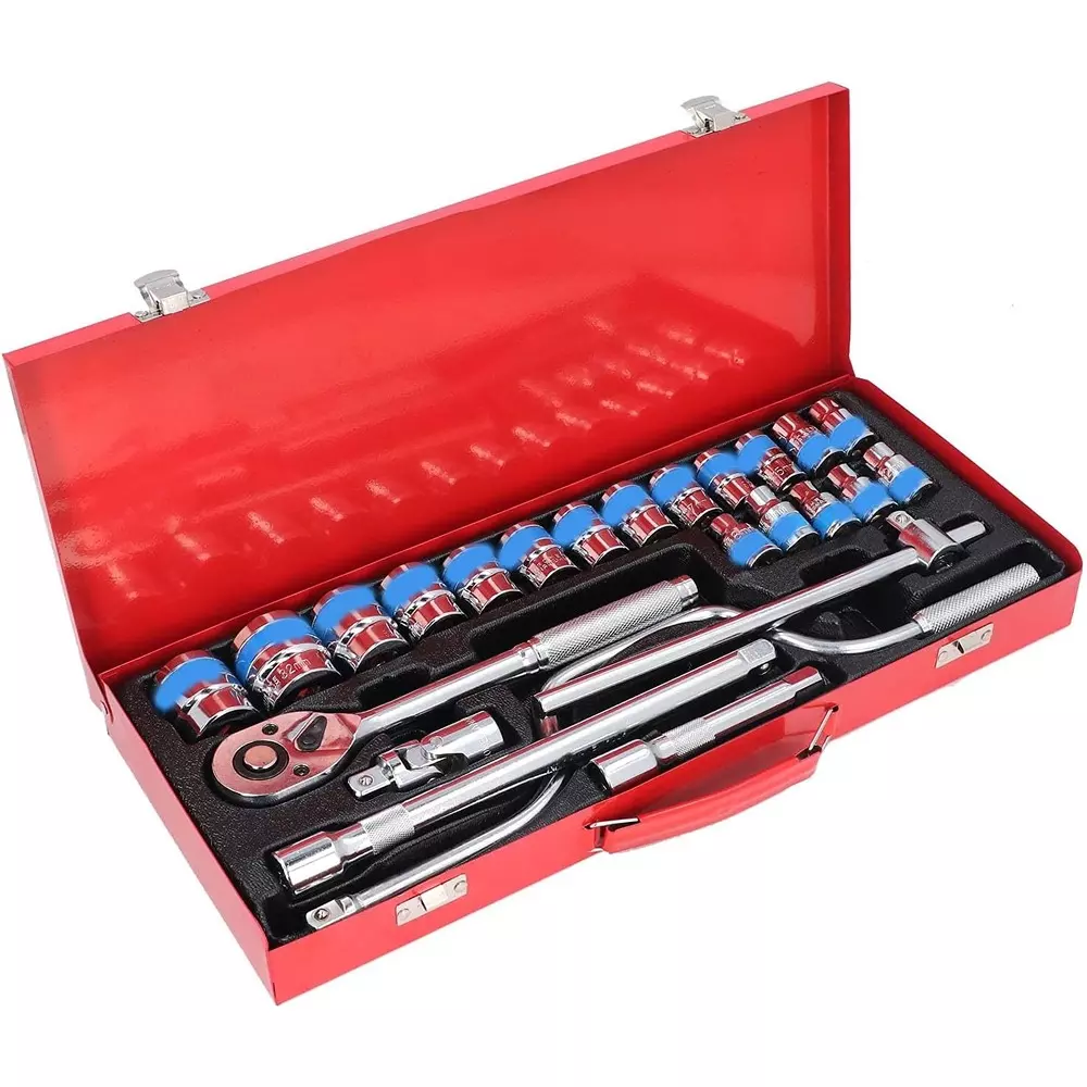 AGE TECH 24 Pcs Socket Wrench Kit Powder Coating Metal for Industrial & Mechanical Maintenance