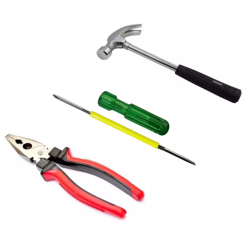 Fadman Combination Plier, 2 in 1 Screwdriver & Claw Hammer Metal Multicolor for Home and Professional Use