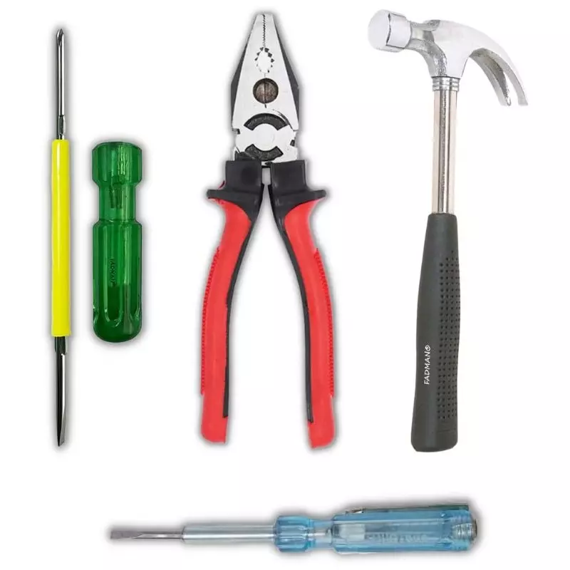 Fadman Combination Plier, 2 in 1 Screwdriver, Line Tester & Claw Hammer Metal Multicolor for Home and Professional Use