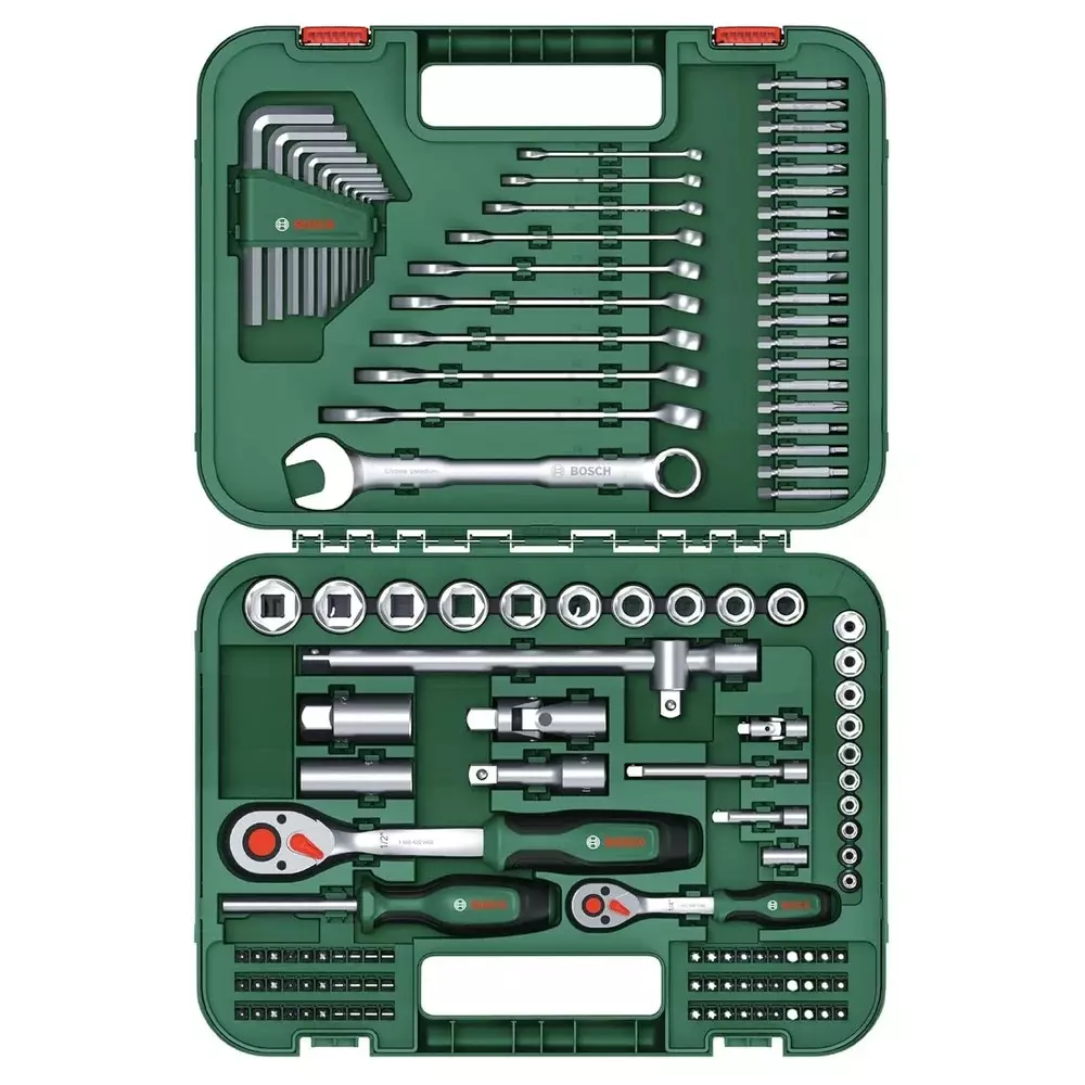 Bosch 132 Pcs Hand Tool Kit Mixed Drive Silver & Green Color  for Home, Garage, Workshops, 1600A02Z9B