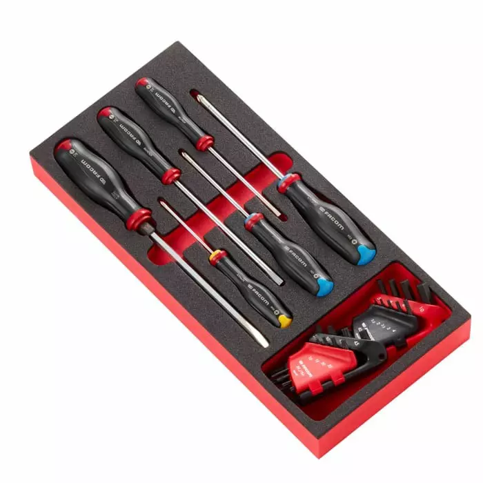 Facom 8 Piece Screwdriver Kit Tool Kit with Foam Inlay, MODM.AT7PB