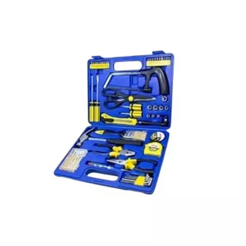 WMC 54 Piece Home Tool Kit with Carrying Case Comfortable Grip Ergonomic Design With Screwdrivers, Pliers, Wrenches, Hammer, Tape Measure Blue & Yellow