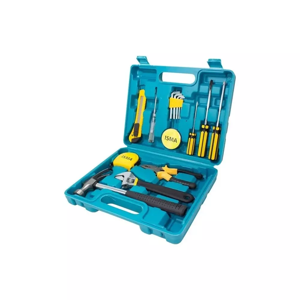 ISMA 16 Pcs Tool Kit Black & Yellow Chrome Vanadium Steel & Plastic Chrome Finish for DIY, Home Repairs & Basic Maintenance