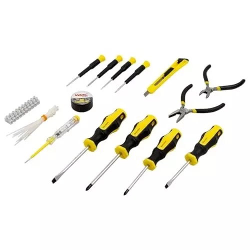 WMC 48 Piece Screwdriver and Pliers Tool Set Magnetic Tip Soft, Non Slip Handle Torx Head Black & Yellow