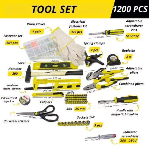 WMC 1200 Piece Stool Tool Box Innovative Step Stool Design Plastic For Home, Garage, Car & DIY Repairs