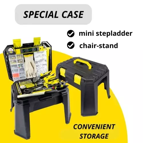 WMC 1200 Piece Stool Tool Box Innovative Step Stool Design Plastic For Home, Garage, Car & DIY Repairs