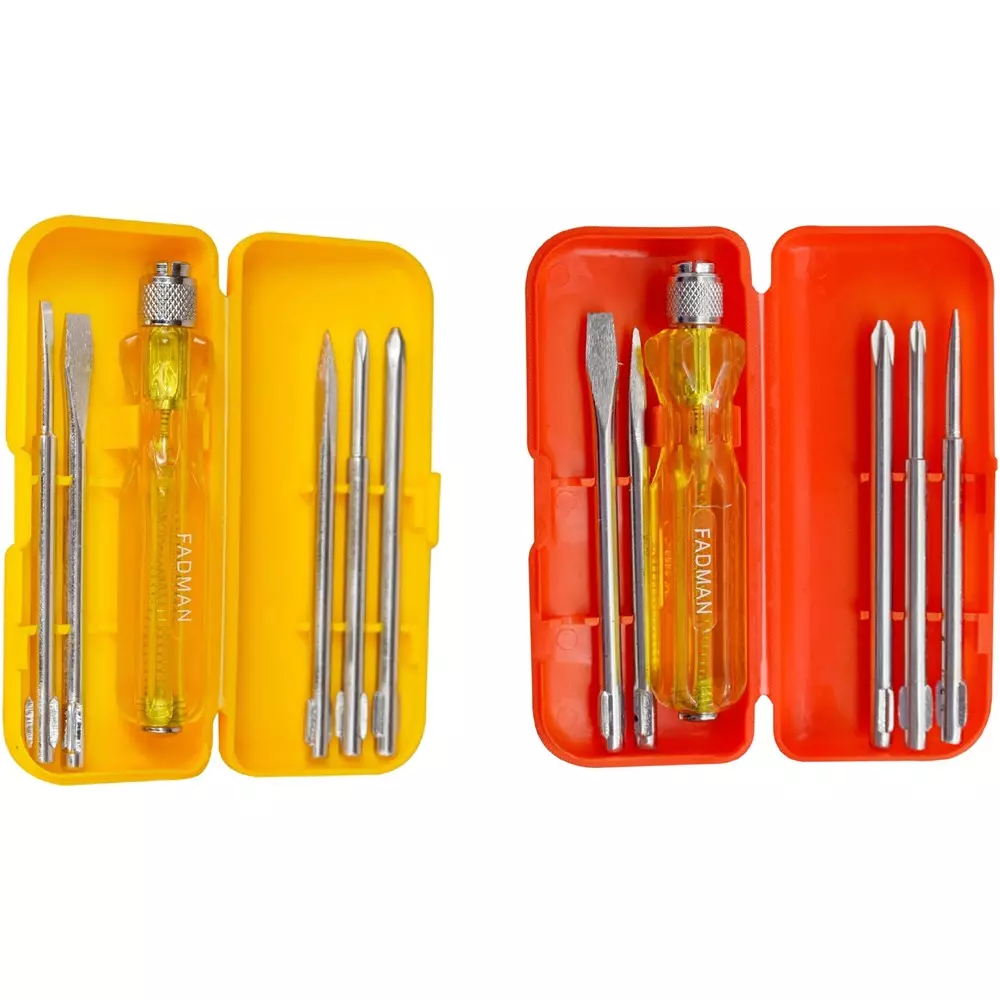 Fadman 5 in 1 Screwdriver Set Metal Yellew & Red for Home and Professional Use, (Pack of 2)
