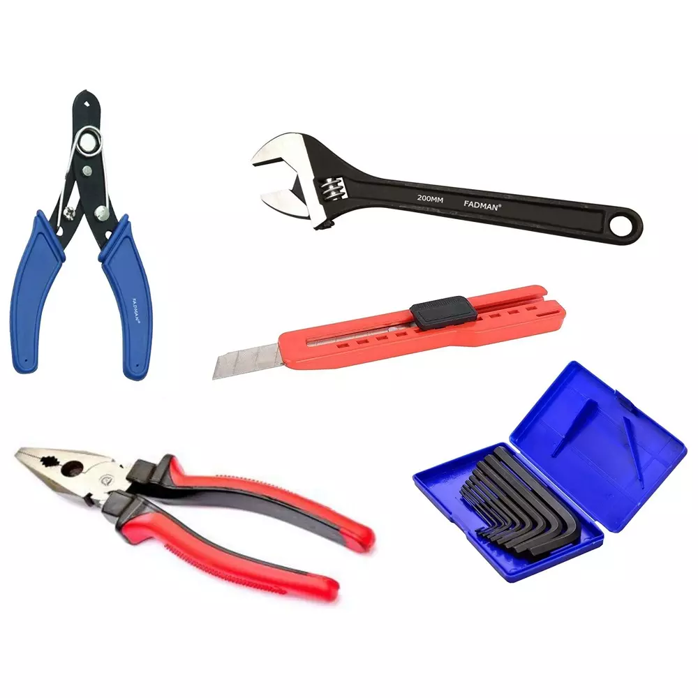 Fadman Plier, Adjustable Wrench, Wire Cutter, Allen Keys Set & Utility Cutter Metal Multicolor for Home and Professional Use