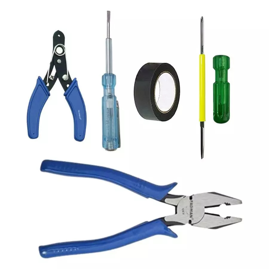 Fadman Hand Tool Kit 2 in 1 Screwdriver, Plier, Utility Cutter, Line Tester, PVC Tape
