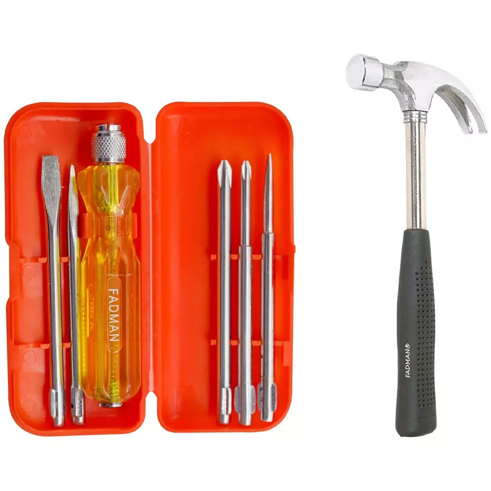Fadman 5 in 1 Screwdriver Set & Claw Hammer Metal Multicolor for Home and Professional Use